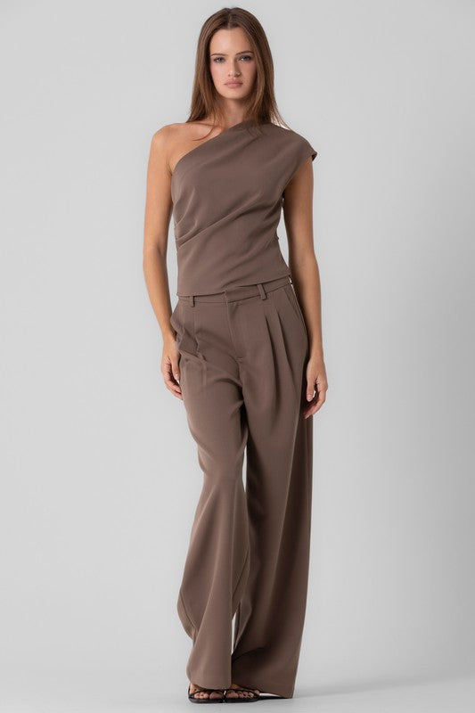 Mocha One Shoulder Top
