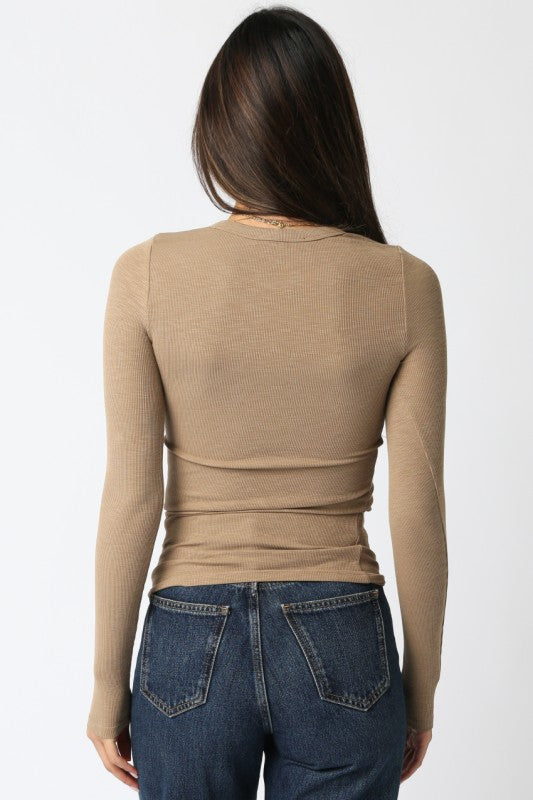 Mocha Long Sleeve Knit Top