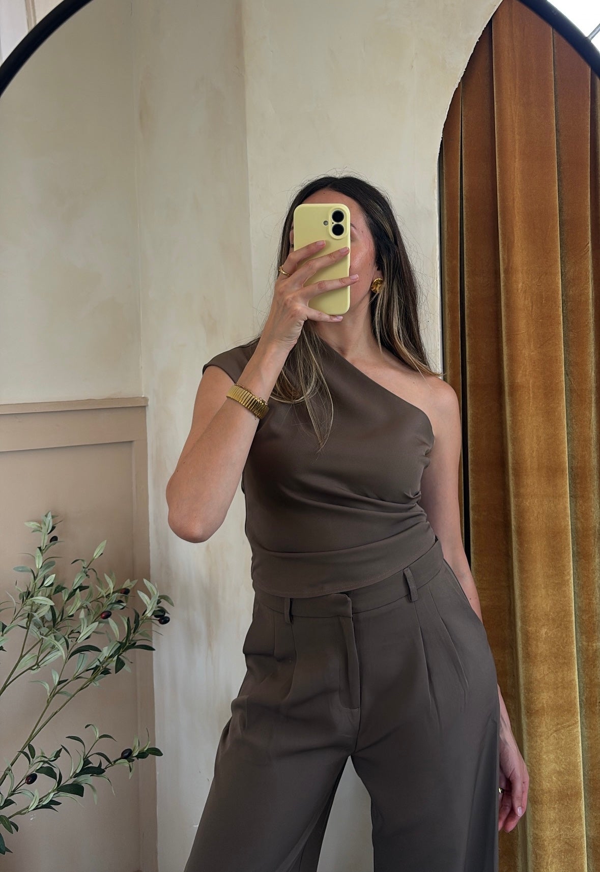 Mocha One Shoulder Top