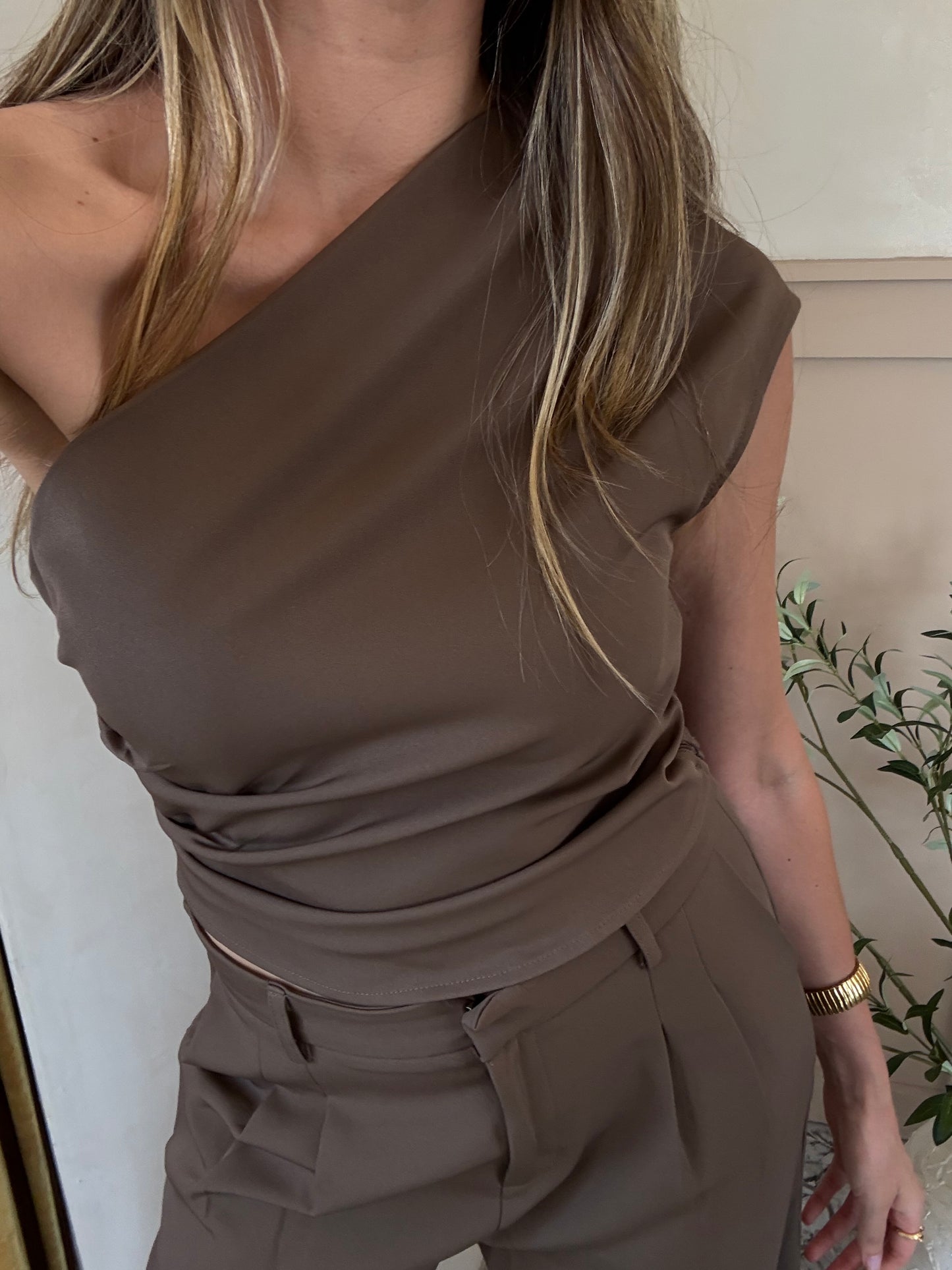 Mocha One Shoulder Top