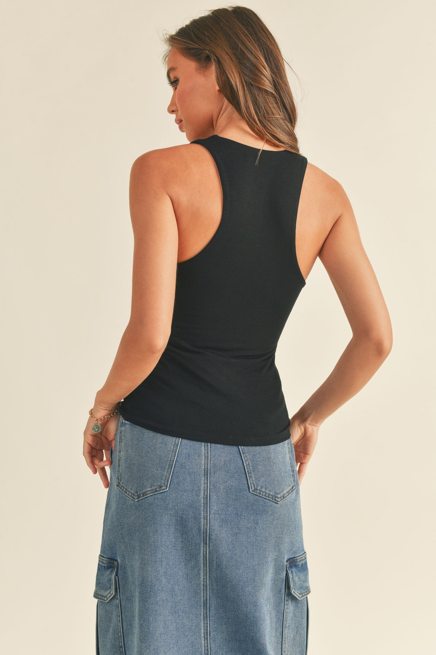 High Neck Tank Top - Black