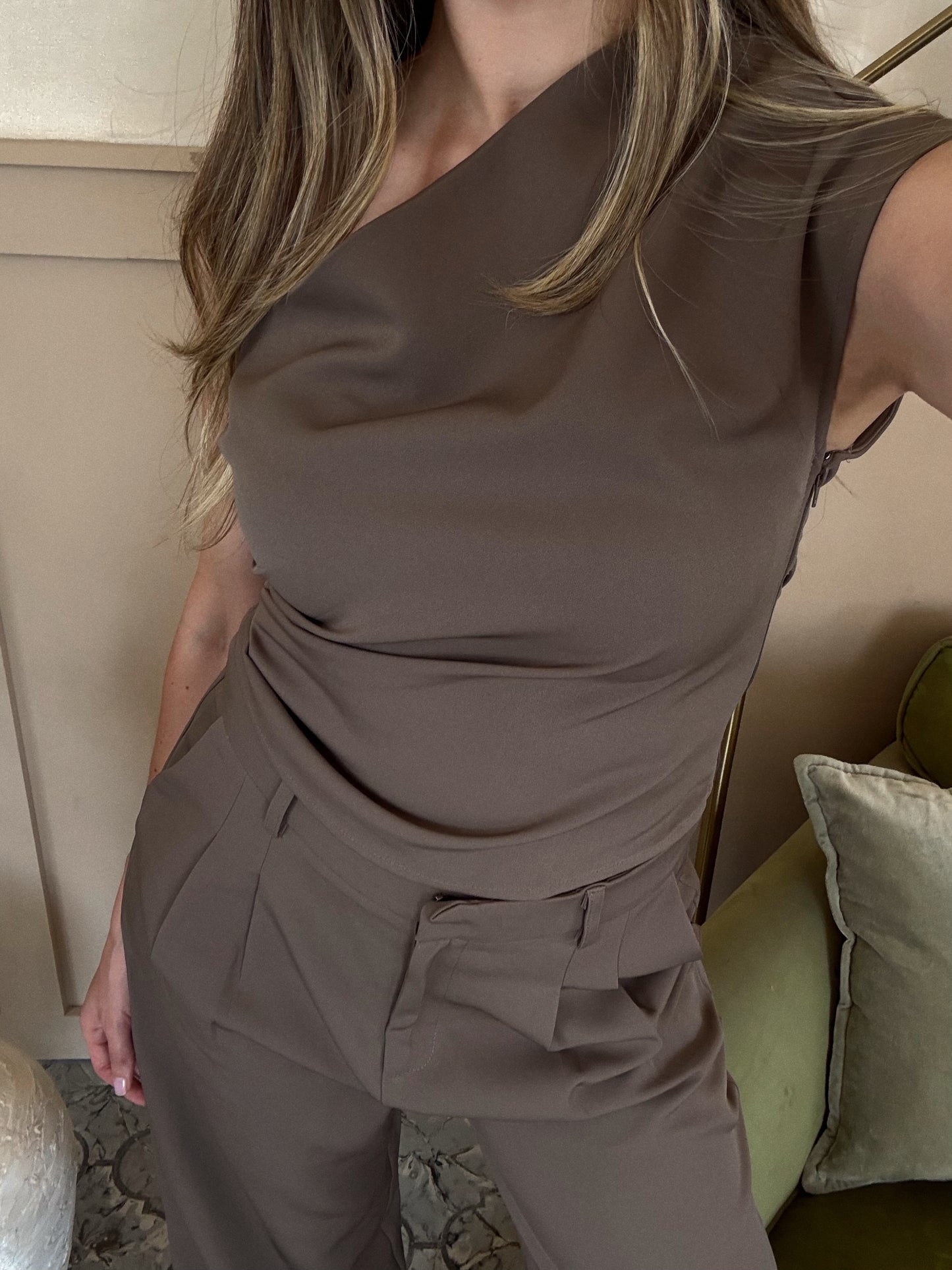 Mocha One Shoulder Top