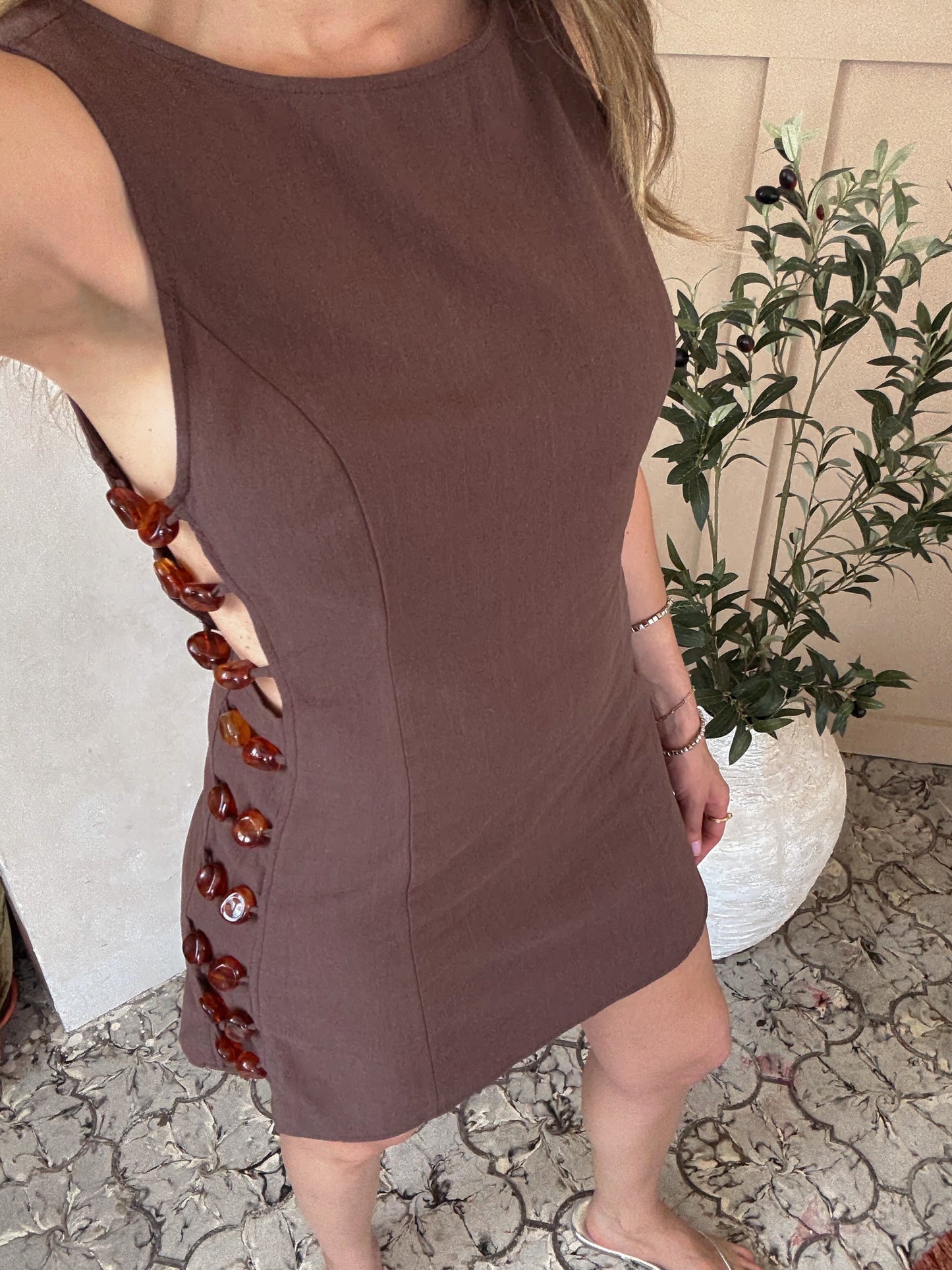 Brown Beaded Dress