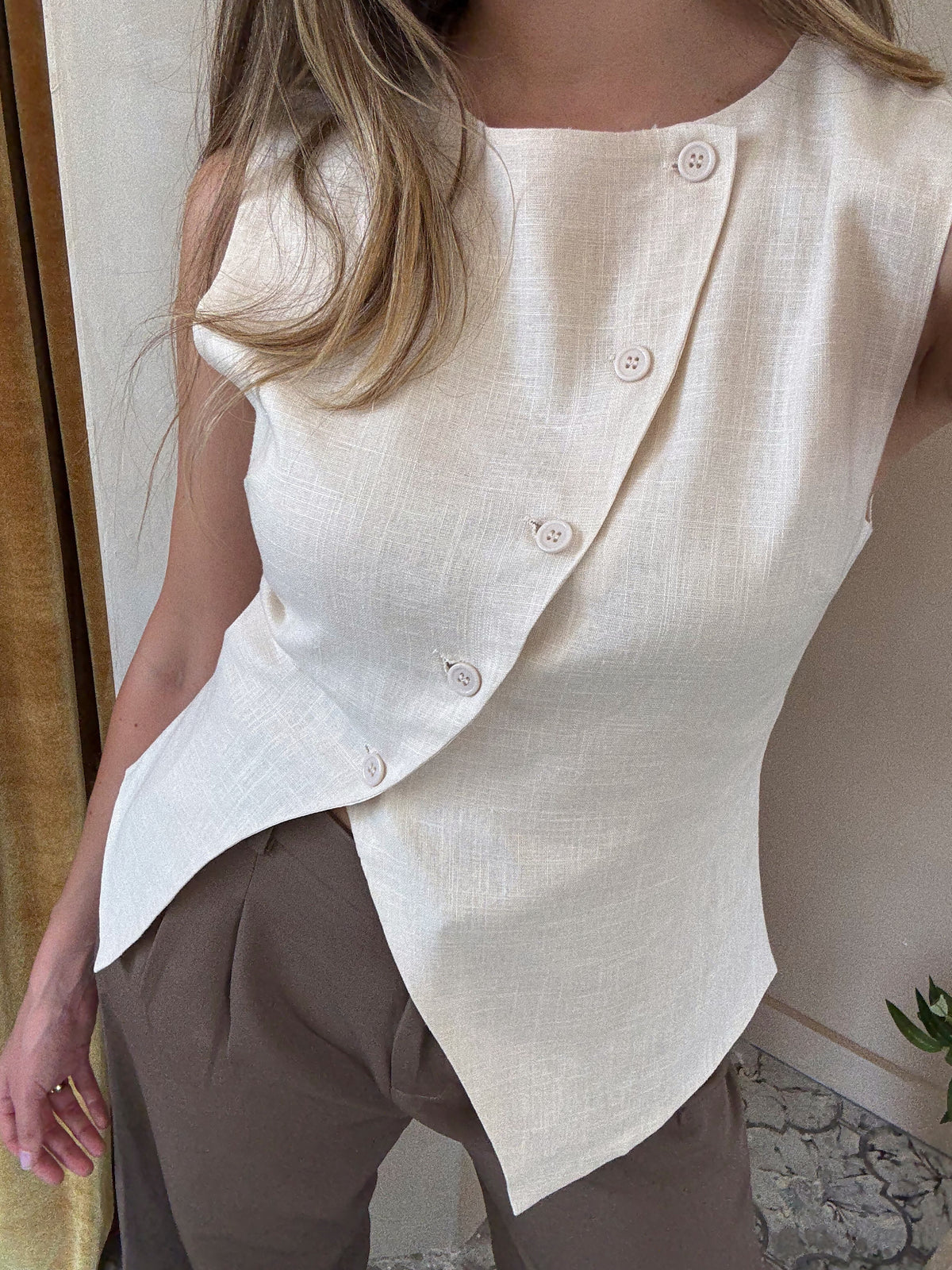 Asymmetrical Linen Vest -RESTOCKED