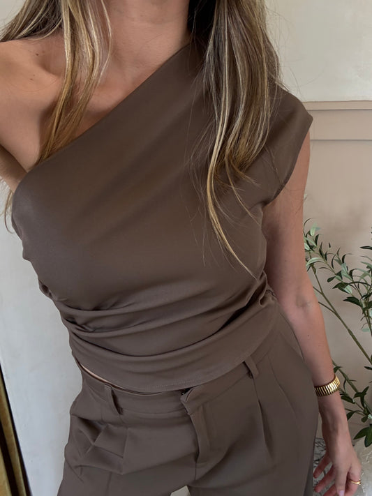 Mocha One Shoulder Top