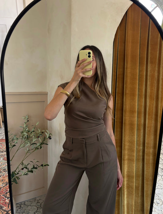 Mocha One Shoulder Top