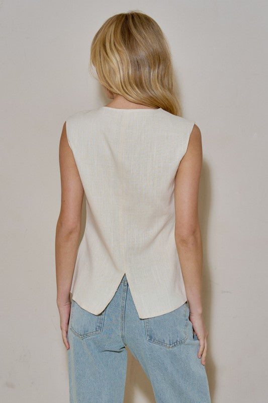 Asymmetrical Linen Vest -RESTOCKED