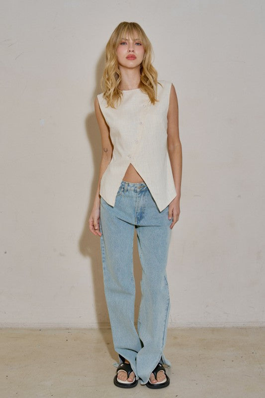 Asymmetrical Linen Vest -RESTOCKED