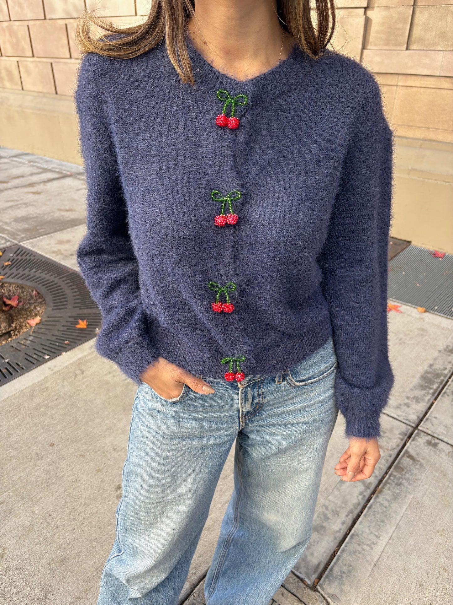 Navy Cherry Cardi